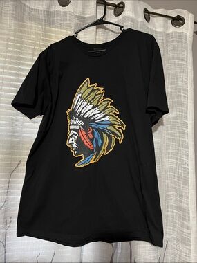 Men's Black Graphic Tee with Multicolor Native Headdress Print